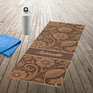 Vintage Faux Leather with Tooled Look Floral Yoga Mat