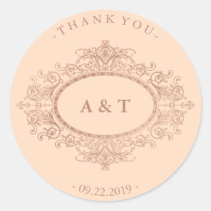 Vintage Faux Rose Gold on Blush Pink Monograms Classic Round Sticker