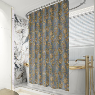 Vintage Faux Velvet Botanical Gold Grey Shower Curtain