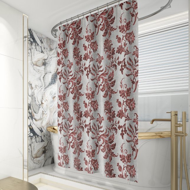 Vintage Faux Velvet Botanical Russet Silver Shower Curtain (Creator Uploaded)