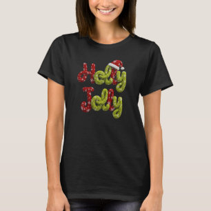 Vintage Faux Yarn Embroidery Holly Jolly Christmas T-Shirt