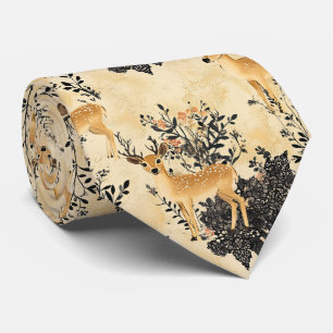 Vintage Fawn & Floral Woodland Pattern (10) Tie