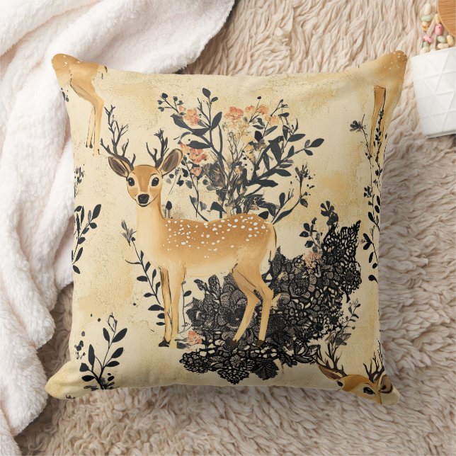 Vintage Fawn & Floral Woodland Pattern (11) Cushion (Blanket)