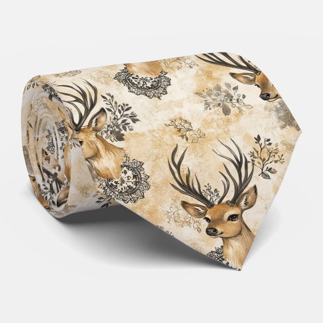 Vintage Fawn & Floral Woodland Pattern (8) Tie (Rolled)