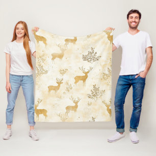 Vintage Fawn & Floral Woodland Pattern Fleece Blanket