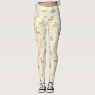 Vintage Fawn & Floral Woodland Pattern Leggings