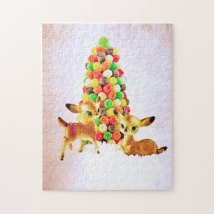 Vintage Fawns by Gumdrop Christmas Tree Jigsaw Puzzle