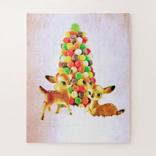 Vintage Fawns by Gumdrop Christmas Tree Jigsaw Puzzle