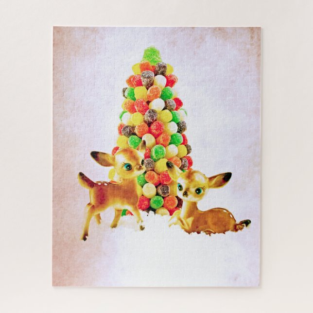 Vintage Fawns by Gumdrop Christmas Tree Jigsaw Puzzle (Vertical)