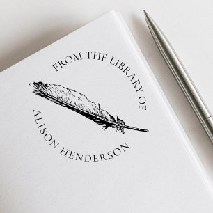 Vintage Feather Pen Custom Name Library Book Self-inking Stamp