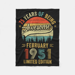Vintage February 1951 Old 75th Birthday Men Women Fleece Blanket