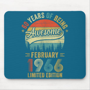 Vintage February 1966 Old 60th Birthday Men Women  Mouse Pad