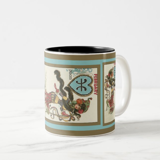 Vintage February Pisces Zodiac Sun Mug (Front Right)
