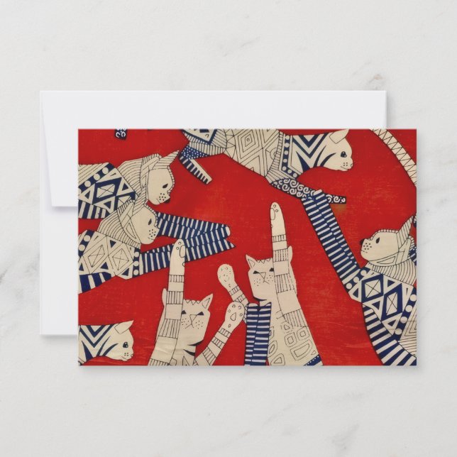 Vintage Feline Fabric Design Flat Card (Front)