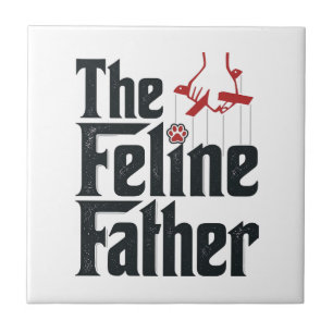 Vintage Feline Father Cat Humor Vector Design_1 Ceramic Tile