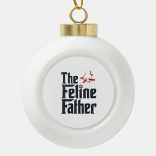 Vintage Feline Father Cat Humour Vector Design_1 Ceramic Ball Christmas Ornament