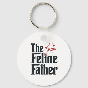 Vintage Feline Father Cat Humour Vector Design_1 Key Ring