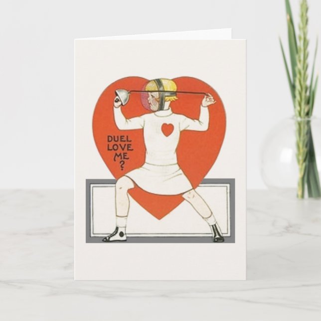Vintage Female Fencer Valentine Greeting Card (Front)