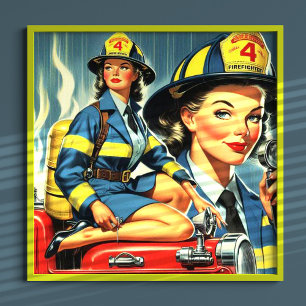 Vintage Female Firefighter Poster