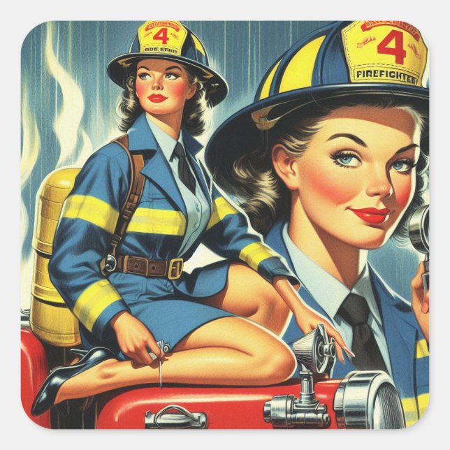 Vintage Female Firefighter Square Sticker (Front)