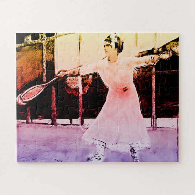 Vintage female tennis player - pop art painting jigsaw puzzle (Horizontal)