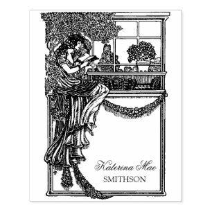 Vintage Feminine Chic Ex Libris Label Rubber Stamp