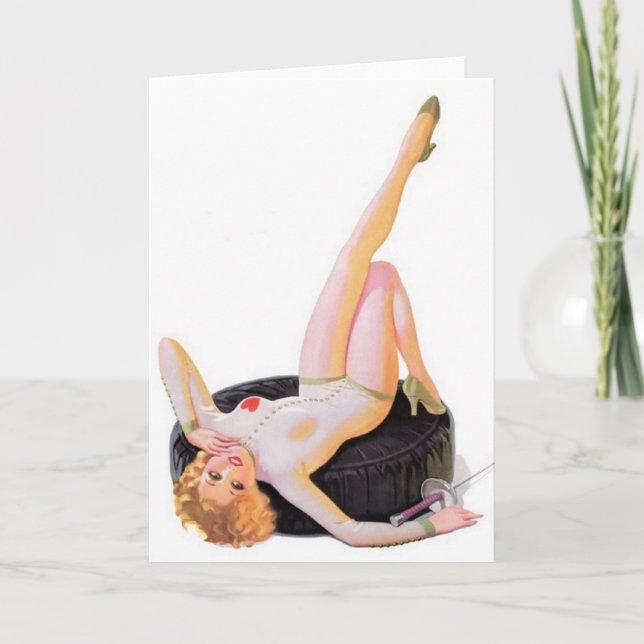 Vintage Fencing Pin-Up Girl Note Card (Front)