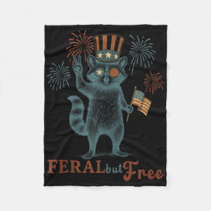 Vintage Feral But Free Racoon 4th Of July Usa Fla Fleece Blanket