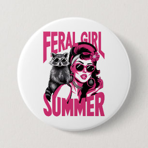 Vintage Feral Girl Summer Opossum Funny Racoon  7.5 Cm Round Badge