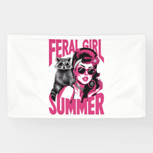 Vintage Feral Girl Summer Opossum Funny Racoon Banner