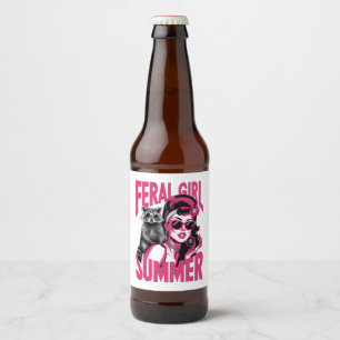 Vintage Feral Girl Summer Opossum Funny Racoon  Beer Bottle Label