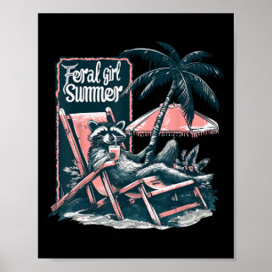 Vintage Feral Girl Summer Opossum Funny Racoon Gi Poster