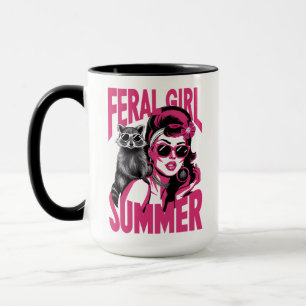 Vintage Feral Girl Summer Opossum Funny Racoon  Mug