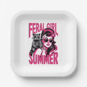 Vintage Feral Girl Summer Opossum Funny Racoon  Paper Plate