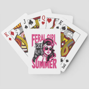 Vintage Feral Girl Summer Opossum Funny Racoon  Playing Cards