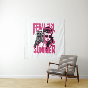 Vintage Feral Girl Summer Opossum Funny Racoon  Tapestry