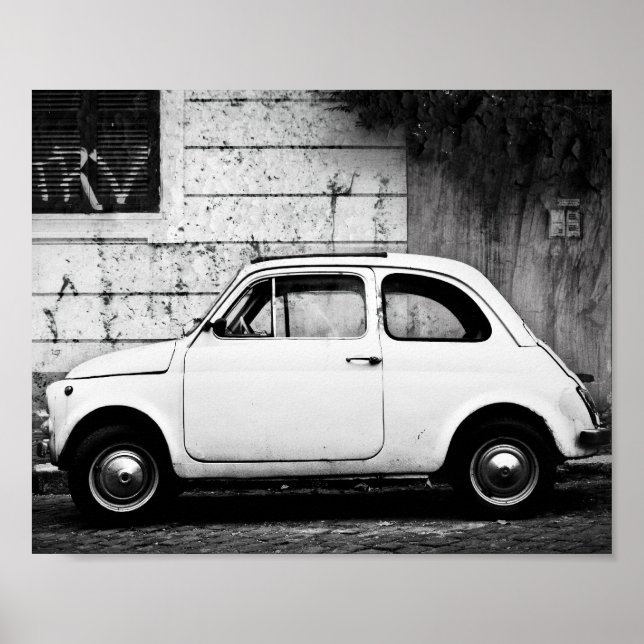 Vintage Fiat 500 Poster, in Rome, Italy. Poster (Front)