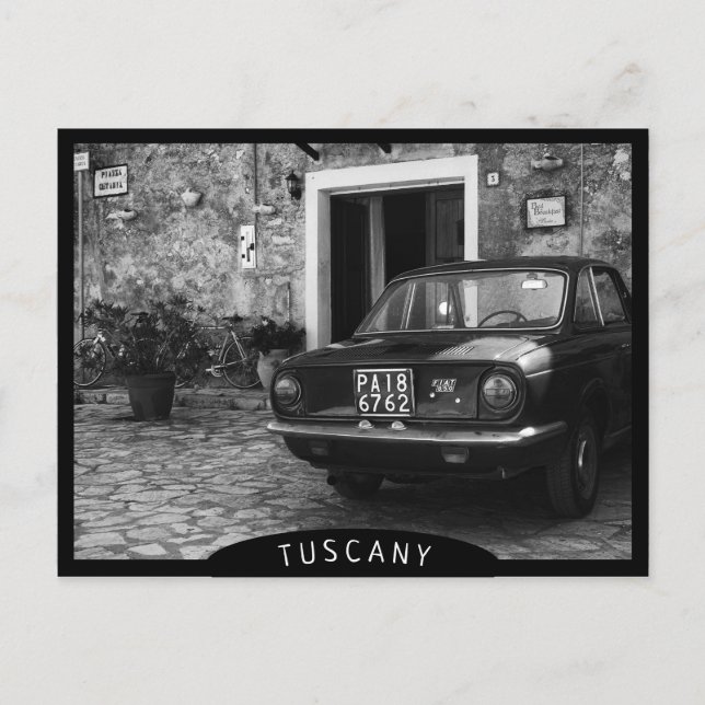 Vintage FIAT car in Italy in monochrome Postcard (Front)