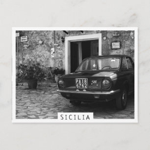 Vintage FIAT car in Italy in monochrome Postcard