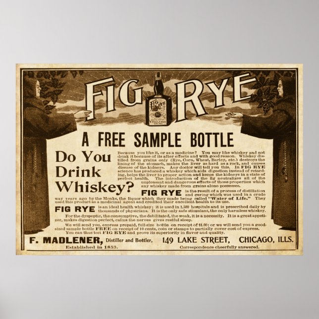 Vintage Fig Rye Whiskey Ad from 1899 Poster (Front)