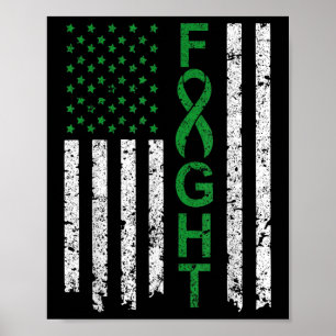 Vintage Fight Mental Health Green Ribbon Us Flag A Poster