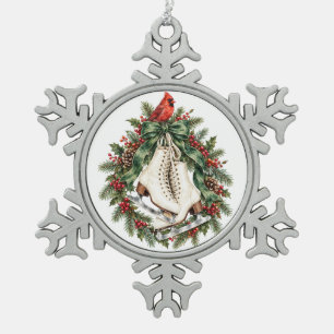 Vintage Figure Skating Classic Christmas Wreath Snowflake Pewter Christmas Ornament