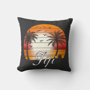 Vintage Fiji Palm Trees Summer Beach Cushion