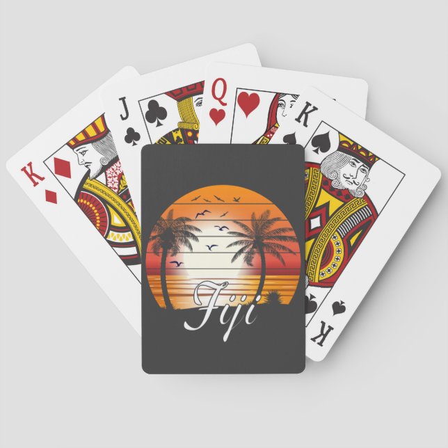 Vintage Fiji Palm Trees Summer Beach Playing Cards (Back)