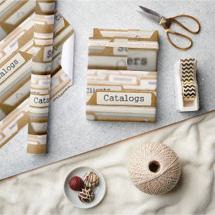 Vintage File Folder Catalogs Tab Organization Wrapping Paper