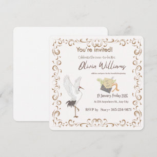 Vintage Filigree Stork Bridal Shower Invitation