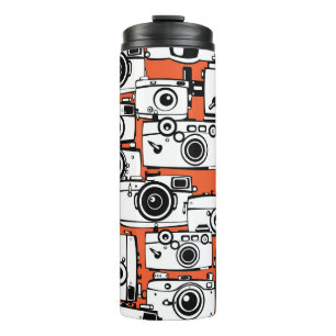 Vintage film cameras, seamless pattern. thermal tumbler