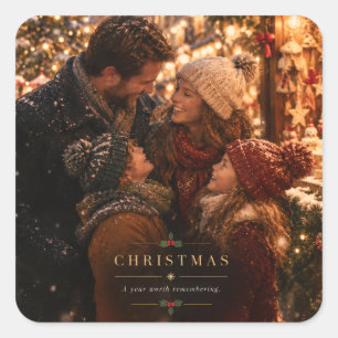 Vintage Film Christmas, Happy Family Holiday Square Sticker