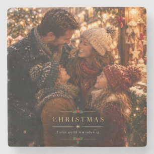 Vintage Film Christmas, Happy Family Holiday Stone Coaster