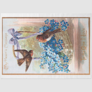 Vintage Finches with Blue Valentine Forget Me Nots Tissue Paper